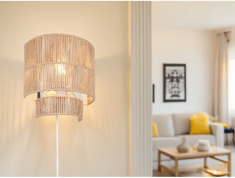 Meinewunschleuchte - led Wandleuchte aus Papiergarn mit Stecker und Schalter, Höhe 24cm