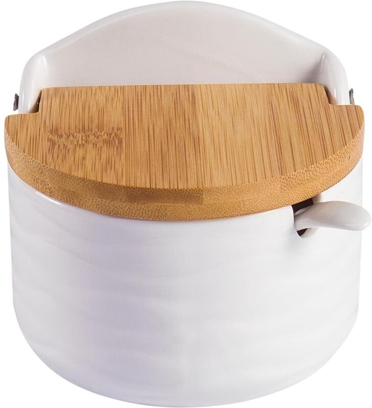 Zucker- und Salzstreuer aus Keramik mit Deckel und Bambuslöffel, Pfefferstreuer 280 ml