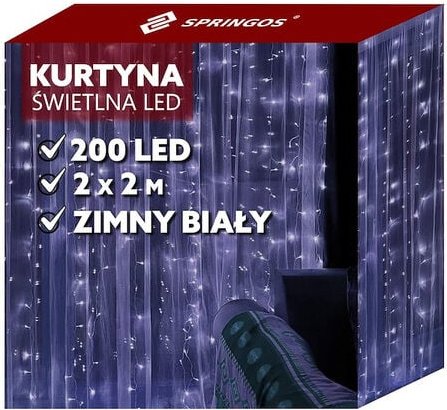 SPRINGOS Lichterkette Lichtervorhang 2 x 2 m Kaltweiß