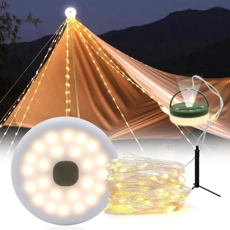Campinglichter, 10 m, tragbare, vielseitig einsetzbare, einziehbare Camping-Lichterkette, über USB wiederaufladbar, wass...