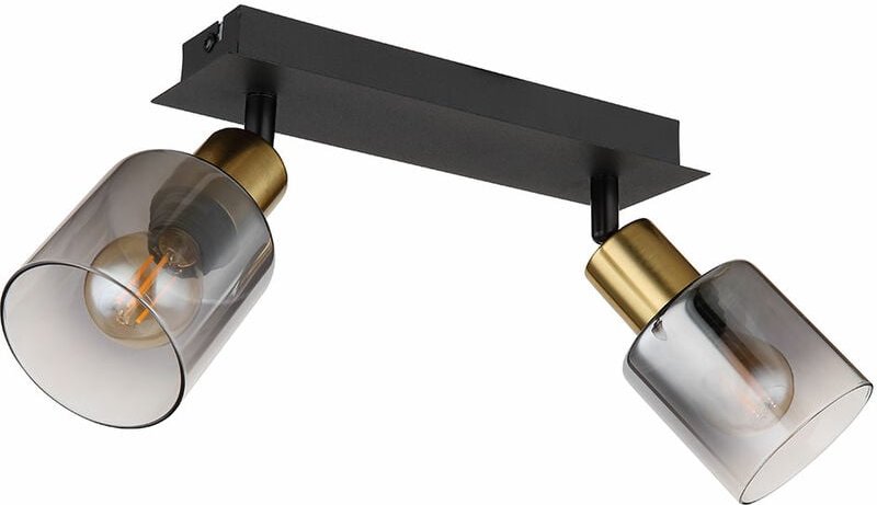 Deckenleuchte 2 Flammig Spotleuchte schwenkbar Deckenlampe rauchfarben, gold schwarz, 2x E14 Fassungen, LxBxH 25x8x18,2 ...