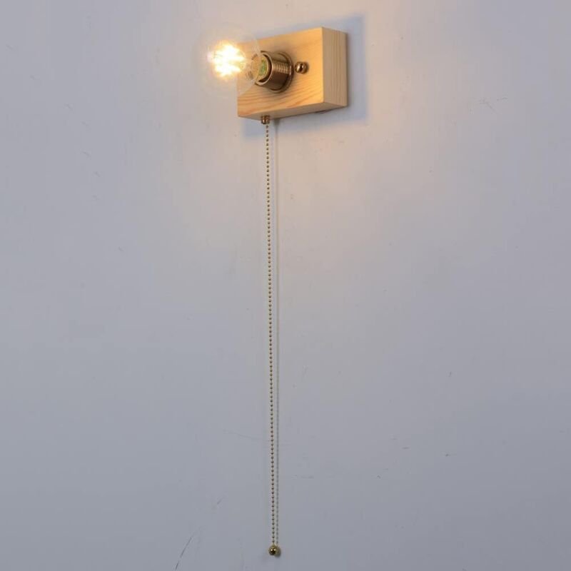 Lámpara de pared de madera rústica, lámpara de pared, lámpara de pared con interruptor de cadena(color ceniza)