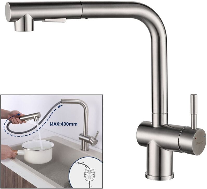 Küchenarmatur mit Brause Ausziehbar Lonheo Hochdruck Wasserhahn Küche, Einhebel Spültischarmaturen Küche mit 2 Sprühmodi...