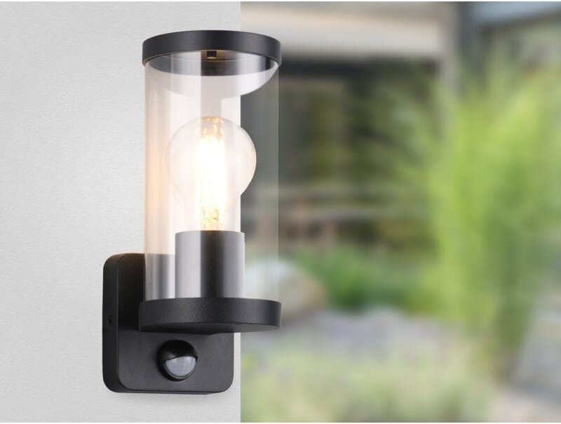 Meinewunschleuchte - led Außenwandleuchte Schwarz mit Bewegungsmelder, Höhe 23cm