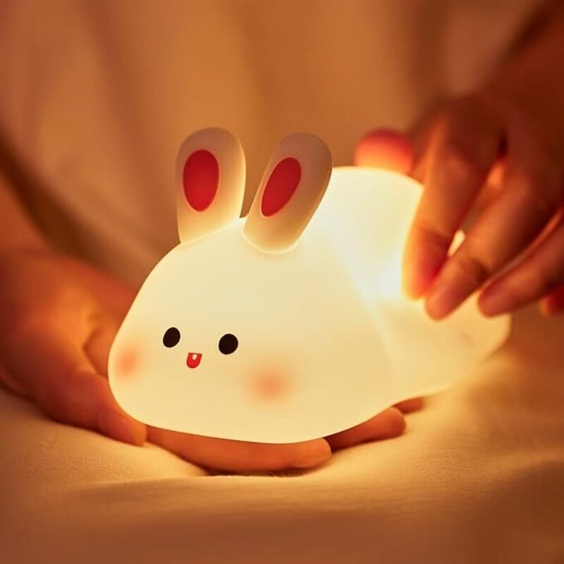 Süßes großes Gesicht Kaninchen Nachtlicht, Adorable LED-Nachtlampe, Silikon dimmbar Kinderzimmer Nachtlicht für Kinderzi...