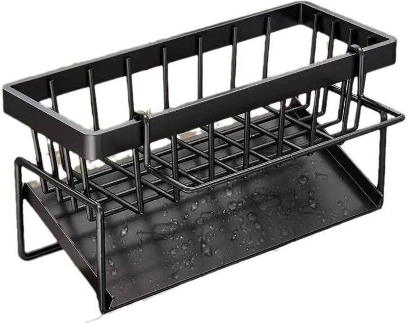 Shining House - Küchenspüle-Organizer, schwarz, multifunktional, 2-in-1-Schwammhalter, ohne Bohren, Spülbecken-Organizer...