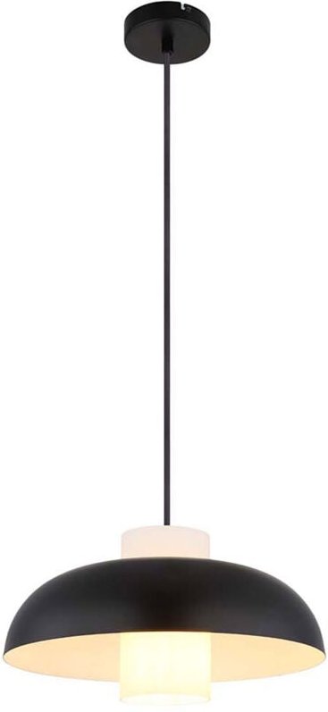 Hängeleuchte Glas Pendelleuchte schwarz Esszimmerlampe hängend, Metall opal,1x E27 Fassung, DxH 38x120 cm