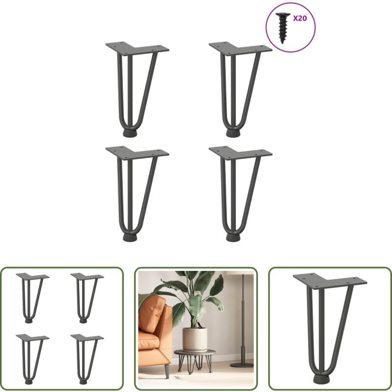vidaXL Couchtischbeine - Haarnadelbeine für Couchtisch 4 Stk. Anthrazit 20 cm Massivstahl