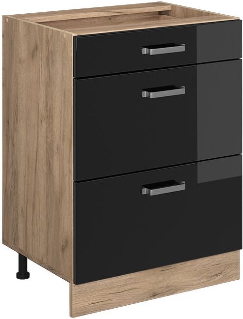 Küchenschrank R-Line, Schwarz Hochglanz, 60 cm mit Schubladen, ohne Arbeitsplatte Vicco