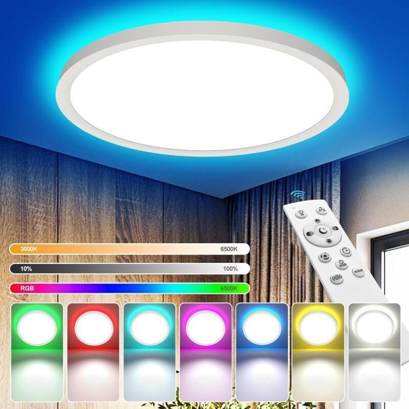 Dimmbare 24-W-LED-Deckenleuchte – 2700 lm – Farbtemperatur 3000 K–6500 K – IP44 wasserdicht – Ø 30 cm – 2,4-GHz-Fernbedi...