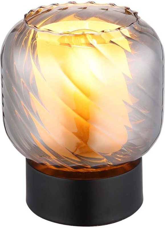 Globo - Tischleuchte Beistellleuchte Nachttischlampe Rauchglas schwarz Metall opal E27