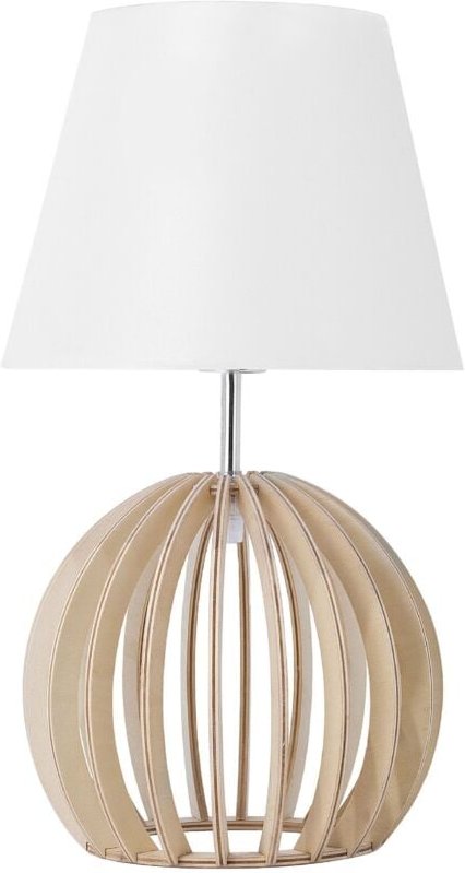 Thumbnail - Beliani - Tischlampe Weiß Holz 41 cm Stoffschirm Lampenfuß in Gitteroptik Kabel mit Schalter Landhausstil