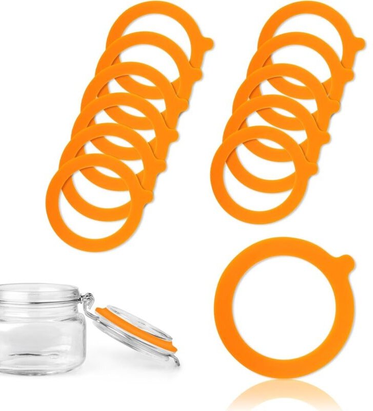 CCYKXA Packung mit 12 Silikondichtungen für Le Parfait Gläser 70 x 95 mm Gummideckelclip Glas (Orange)