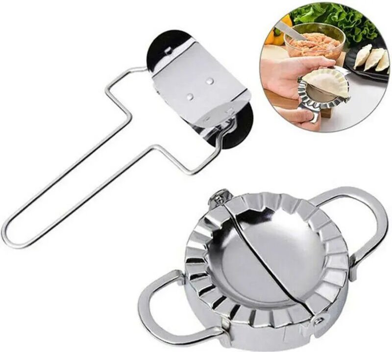 Ravioli- und Teigtaschenform aus Edelstahl, 2-teiliges Set aus Edelstahl-Teigtaschenformen und Kuchenschneider