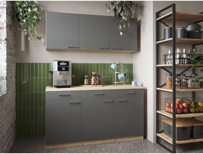 Küchenschrank Unterschrank Hängeschrank 150 cm Eiche Sägerau Grau Merle Respekta