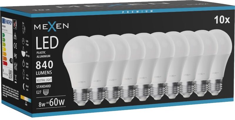 Mexen Nova 10x LED-Glühbirne E27, A60, 8W, Neutral - 4000K, 840 lm - L100-E27-0840-01x10