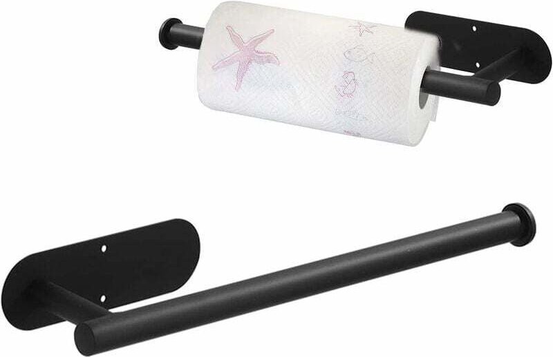 Wandmontierter selbstklebender Küchenrollenhalter, Edelstahl-Papierhandtuchhalter, schwarzer Badezimmer-Toilettenpapierh...
