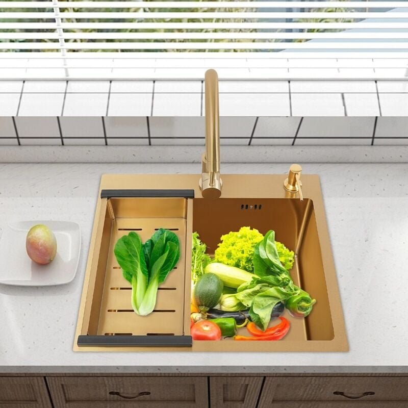 Spülbecken 50 x 45 cm, goldfarben Spülbecken Küchenspüle aus Edelstahl Spülbecken Rechteckiges Waschbecken Komplett mit ...