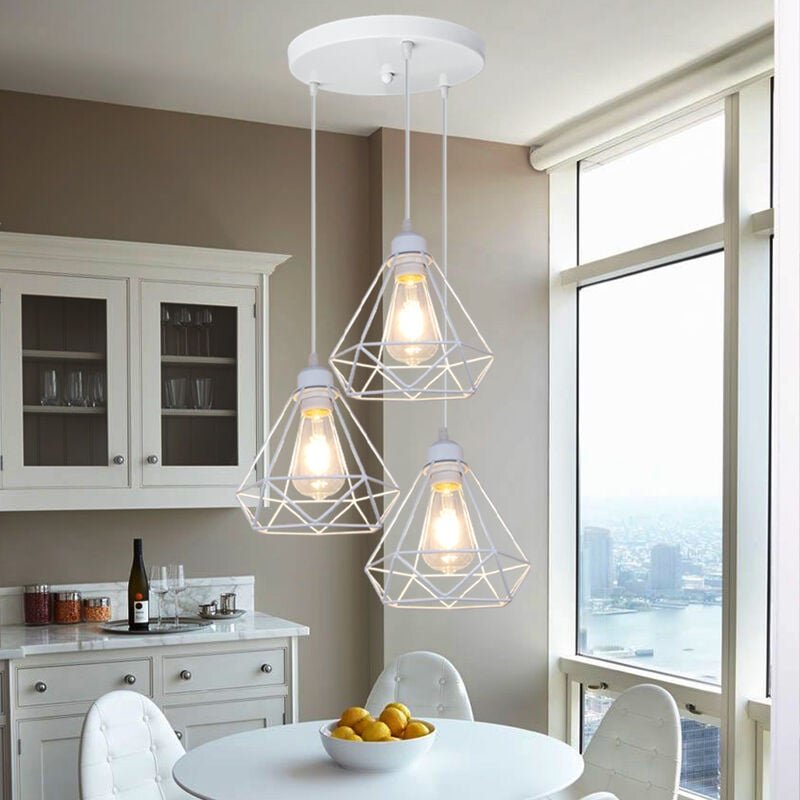 Pendelleuchte, Vintage Hängelampe mit Metall Käfig, Kronleuchter in Ø20cm Diamant Form E27 Fassung für Wohnzimmer Esszim...