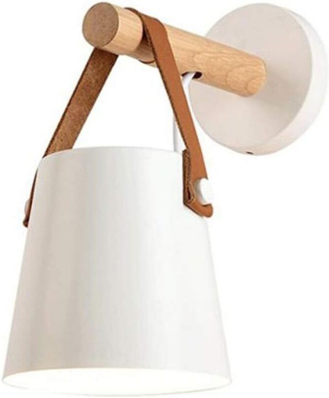 Wandleuchte aus Holz und Leder, E27, Vintage-Wandleuchte, Retro-Wandleuchte für Flur, Wohnzimmer, Schlafzimmer, Metall, ...