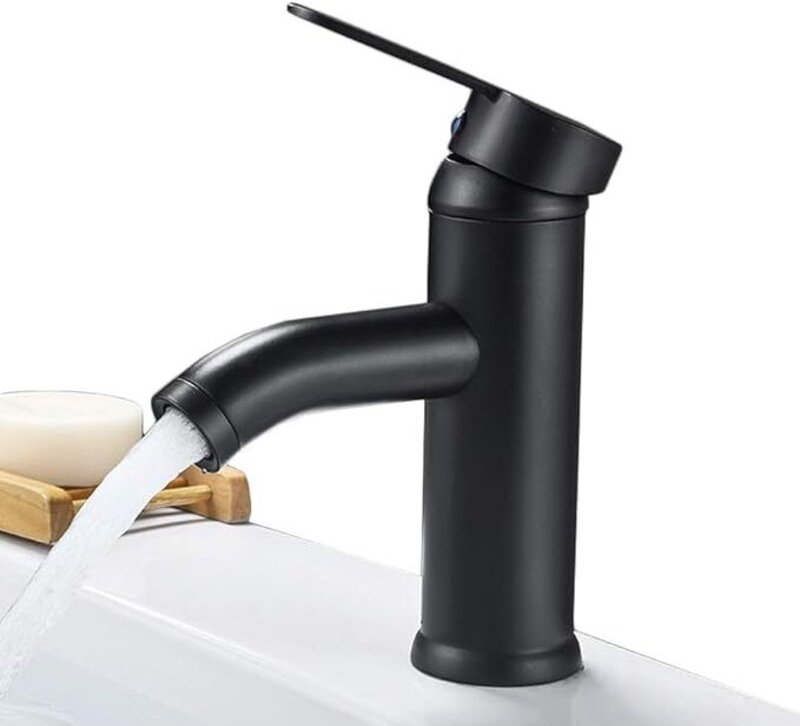 SHINING HOUSE Schwarze Mischbatterie – mit Kalt-/Warmmischbatterie, massiver Waschtischarmatur aus Edelstahl für Bad und...