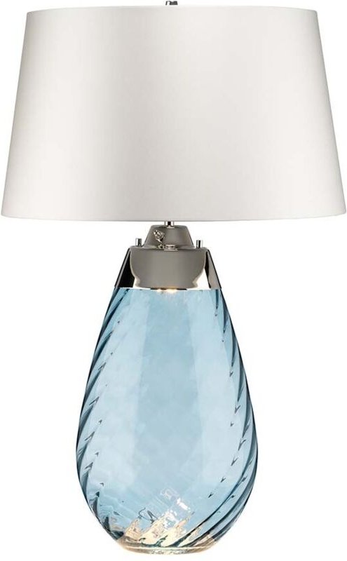 Lena 2 Light Large Blue Tischlampe mit cremefarbenem Schirm, blau getöntem Glas, cremefarbenem Schirm, E27 - Elstead