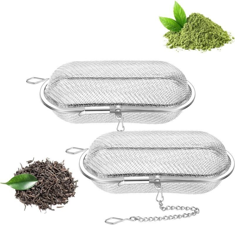 Gewürzsiebe, 2 Stück wiederverwendbare silberne Edelstahl-Teekugel und Gewürzsieb, ovale Teekugel für losen Tee und Gewü...