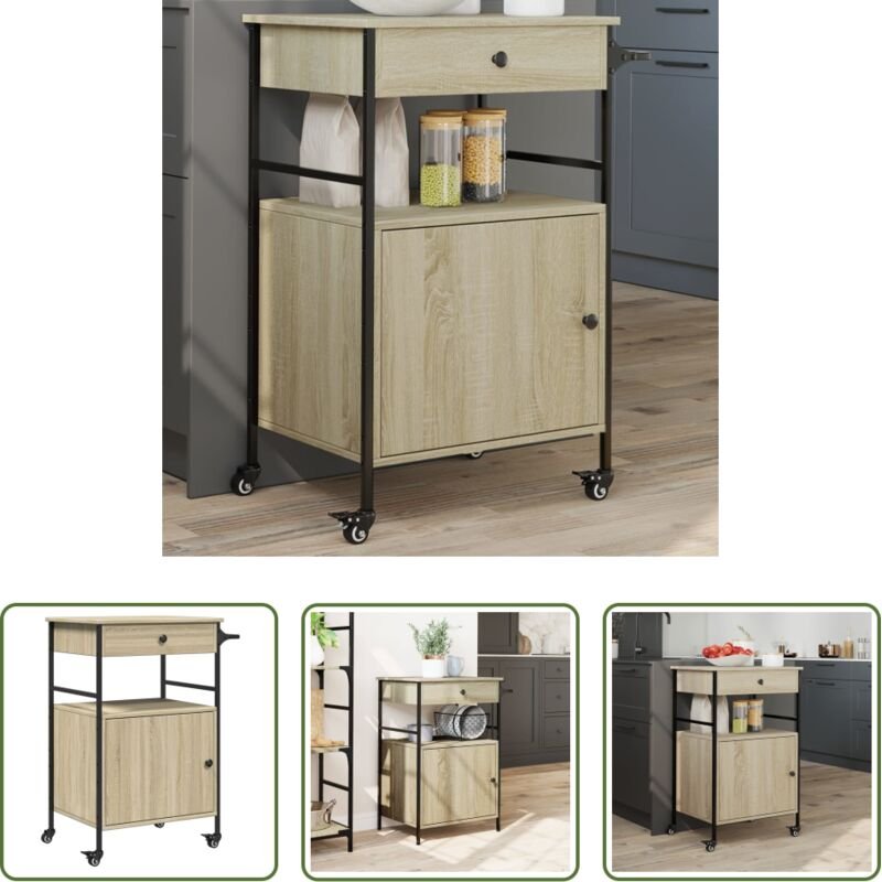 vidaXL Sonoma-Eiche - Küchenwagen Sonoma-Eiche 56x43x89,5 cm Holzwerkstoff