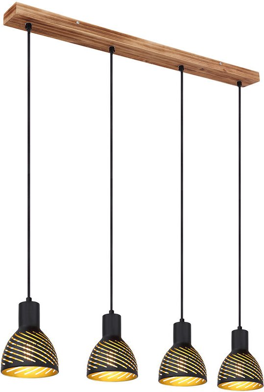 Hängelampe schwarz gold Esstischleuchte Pendellampe 4 flammig Wohnzimmer, Metall Holzoptik, 4x E27, LxH 90x120
