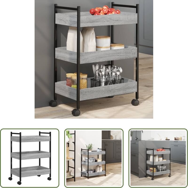 vidaXL Stahlrahmen - Küchenwagen Grau Sonoma 50x30x70 cm Holzwerkstoff