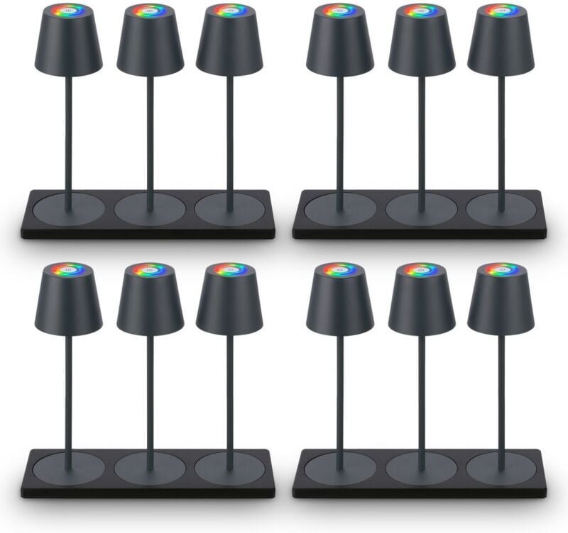 Briloner Cilano 4x3er Set RGBW LED Tischlampe kabellos IP44, Dimmbar, Touch, Kabellos, Spritzwasserschutz, Anthrazit, Ø1...