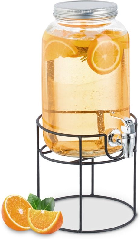 Getränkespender mit Ständer, Zapfhahn & Deckel, 3,3 Liter, Glas, Wasserspender, Limonadenspender, transparent - Relaxday...