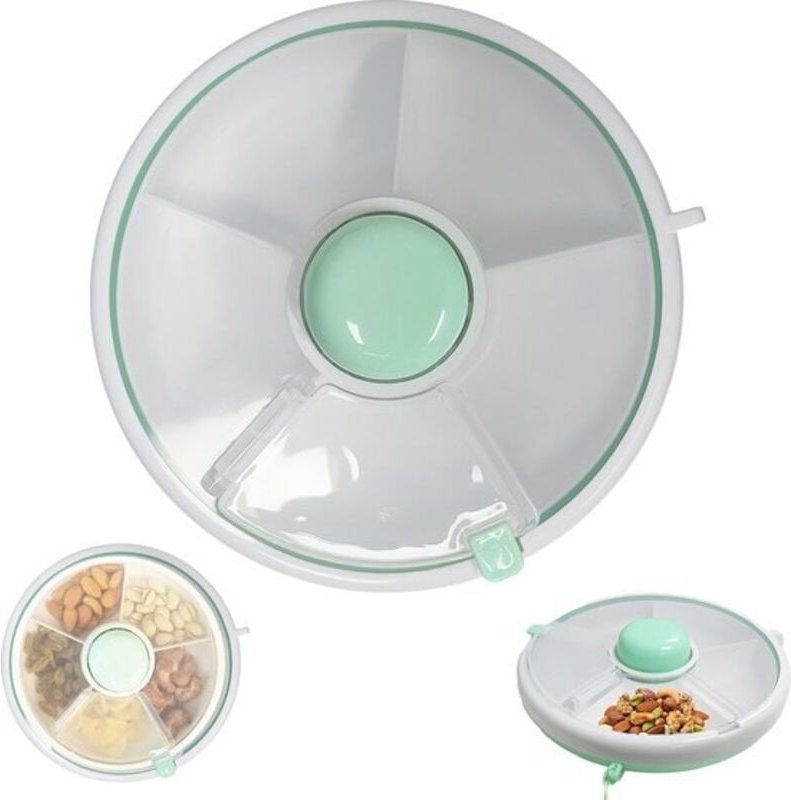 Drehbare Snackschale mit Deckel, 5-fach unterteilte Snackbox, drehbare Schale für Trockenfrüchte, getrocknete Kräuter, S...