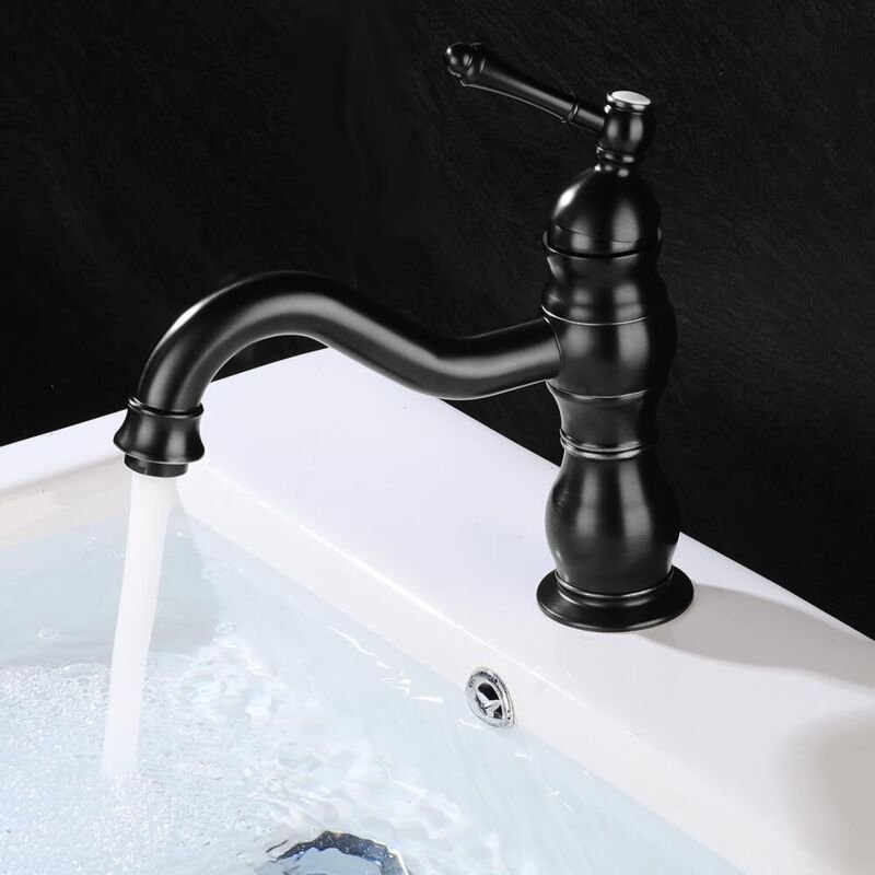 Wasserhahn Bad Retro Waschtischarmatur Messing Einhebelmischer Waschbecken Badarmatur Schwarz