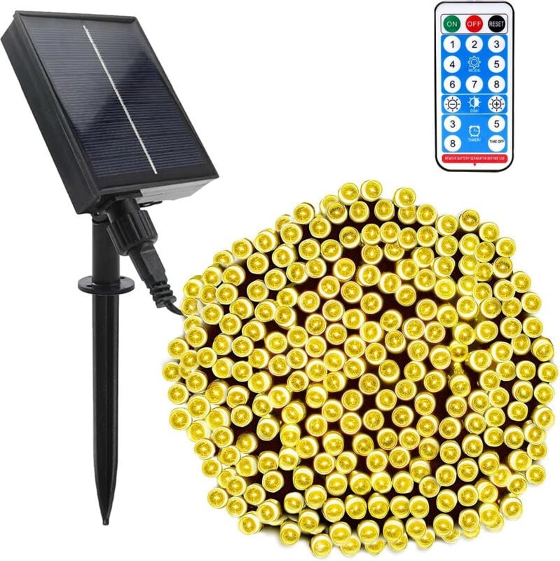 Solar Lichterkette Außen Warmweiß -20M 200 LED Lichterkette Aussen Solar und USB Aufladbar mit Fernbedienung, 8 Mode, We...