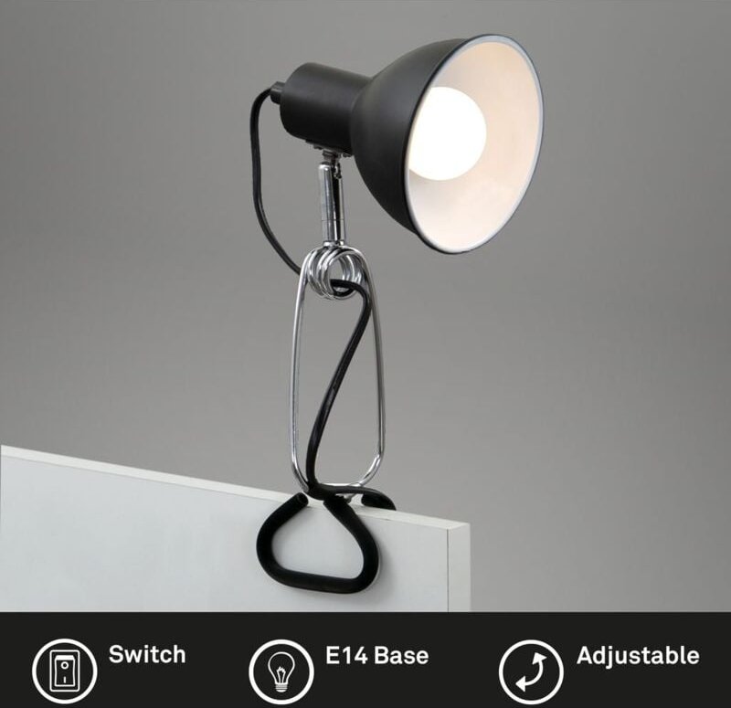 Klemmleuchte schwenkbar Kabelschalter Schwenkbar E14 8 W schwarz Metall Briloner