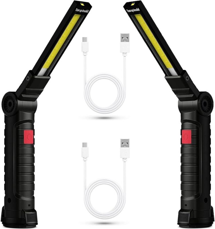 Jalleria - 2x wiederaufladbare LED-Arbeitsleuchte, magnetische COB-Arbeitslampe, leistungsstarke USB-Taschenlampe 5 Modi...