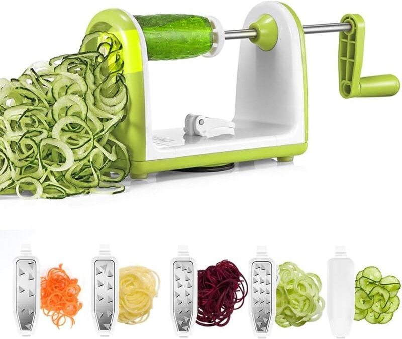 5-in-1 Gemüsespiralschneider, multifunktionaler manueller Gemüsespaghetti-Maker mit BPA-freiem Auffangbehälter, Spiralsc...