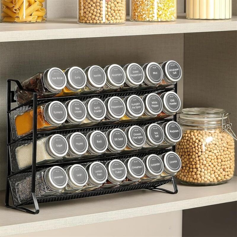 4 Etagen Gewürzregal Set mit 28 Gewürzgläsern & 180 Etiketten, Gewürzständer Spice Rack Organizer, Stehend & Wandmontage...