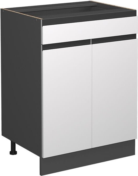 Küchenunterschrank R-Line, Weiß, 60 cm J-Shape, mit Schublade, ohne Arbeitsplatte Vicco