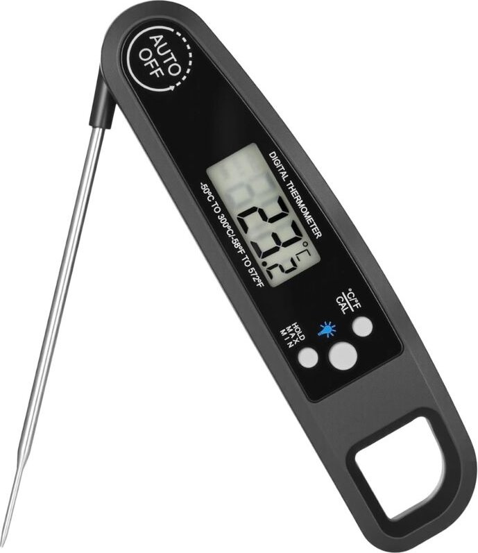 Küchenthermometer, 3-Sekunden-Messung, 120 cm lange, faltbare Sonde, Alarmfunktion, hintergrundbeleuchtetes LCD-Display ...