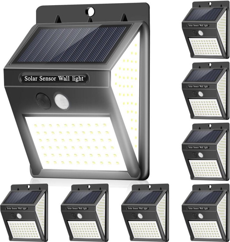 Qiedie - 144 LED-Solarleuchten für den Außenbereich mit Bewegungssensor für den Garten, 4er-Pack