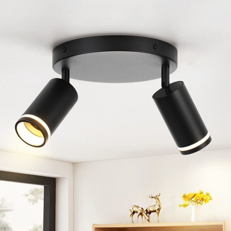 Thumbnail - Led Deckenleuchte Schwarz Deckenstrahler: 2 Flammig Deckenlampe GU10 Spots Schwenkbar Wandstrahler Rund Innen Metall Dec...