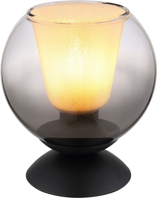 Beistellleuchte Tischlampe Nachttischleuchte Glas Kugel Kristall rauch schwarz