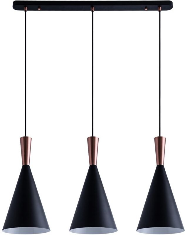 Paco Home Pendelleuchte Hängelampe Esszimmer Esstischlampe 1,5m Textilkabel KürzbarÃ18,5cm Schwarz-Kupfer, 3-flammig + L...