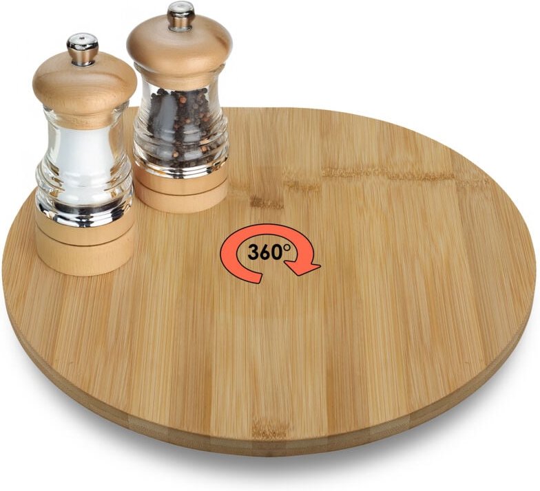 Bambus Drehteller rund natur - Ø 35 cm - Holz Servierplatte um 360° drehbar