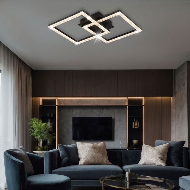 Led Deckenlampe Wohnzimmerleuchte Deckenleuchte Esszimmerleuchte Kristalle verstellbar, rechteckig, 1470lm 20W 3000K, Lx...