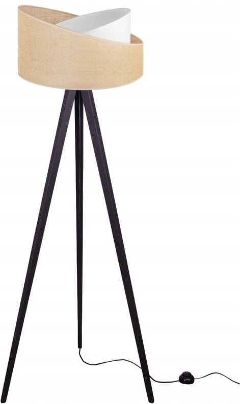 Dreibein-Stehlampe, Holz, Jute, Lampenschirm, 45 cm