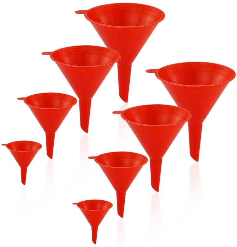 Set mit 8 Weithalstrichtern aus Kunststoff für Küche, Flaschen, Kochen, Labor (rot)