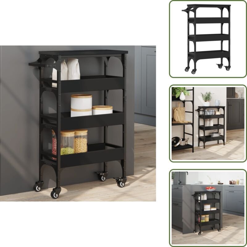 The Living Store Küchenwagen Schwarz 53x20x76 cm Holzwerkstoff - Holzwerkstoff